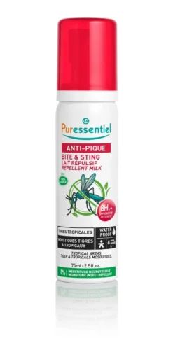 Puressentiel ANTI-PIQUE - Lait Répulsif Waterproof - Zones Tropicales, 75ml